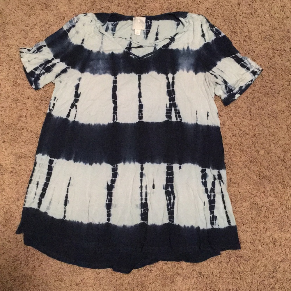 Long, shortsleeve, striped/ tie-dye tee